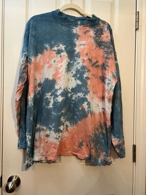 We The Free Tie-Dye Long Sleeve Tee in Blue, peach  & White